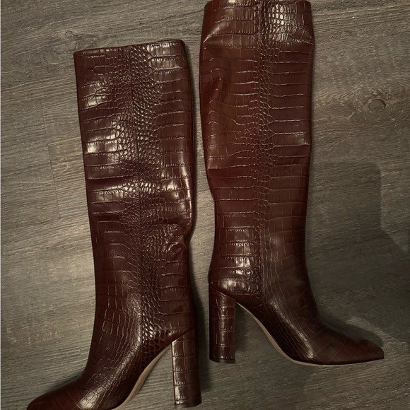 Paris Texas Shoes - Paris Texas Dark Brown Croc-Embossed Heeled Boots